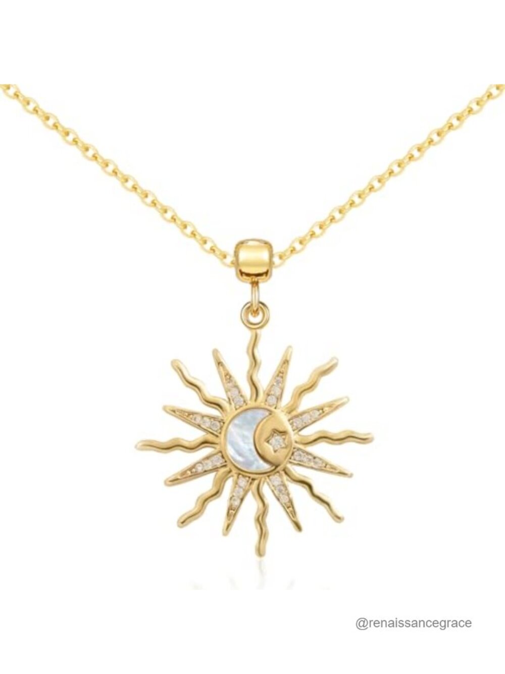 14K Gold Plated Sun Moon Pendant Necklace Women Celestial Star Jewelry